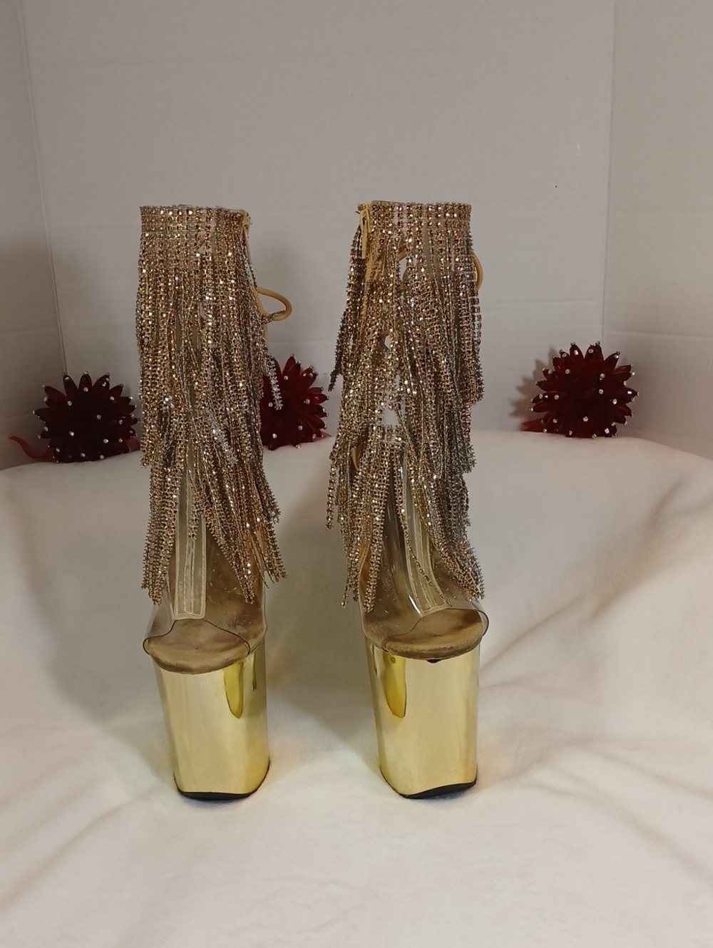 Pleaser Adore - Gold Fringe Platform Heels - Womens Sz 10
